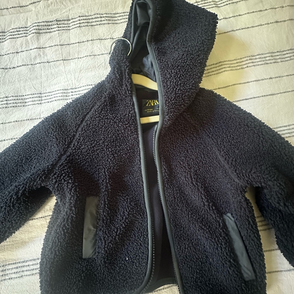 Zara Kids Navy Hooded Sherpa Jacket